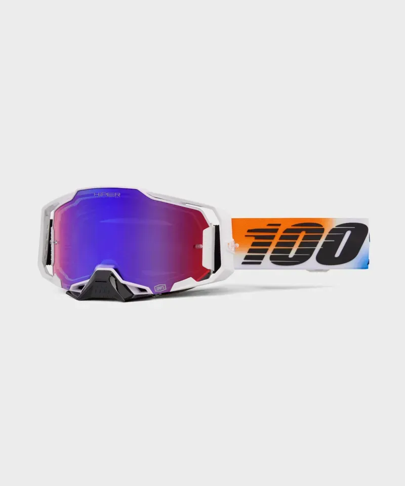 100% Armega HiPER Red/Blue Mirror Lens Goggles in White