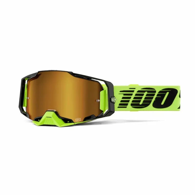 100% Armega Mirror Gold Lens Goggles in Neon Yellow