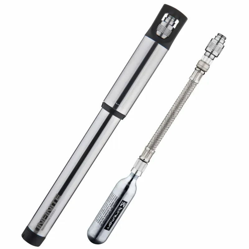 Birzman Infinite Road Hand Pump w/CO2 Hose in Silver