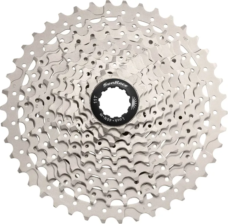 Sunrace and Sturmey Archer 11-42t 10 Speed MTB Metallic Cassette in Silver