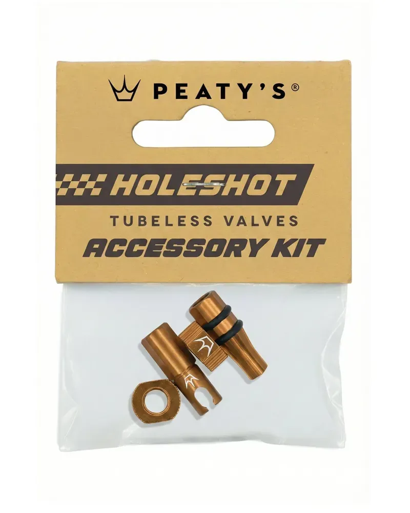 Peaty's Holeshot Fast Flow Tubeless Valves Accessory Kit in Brown