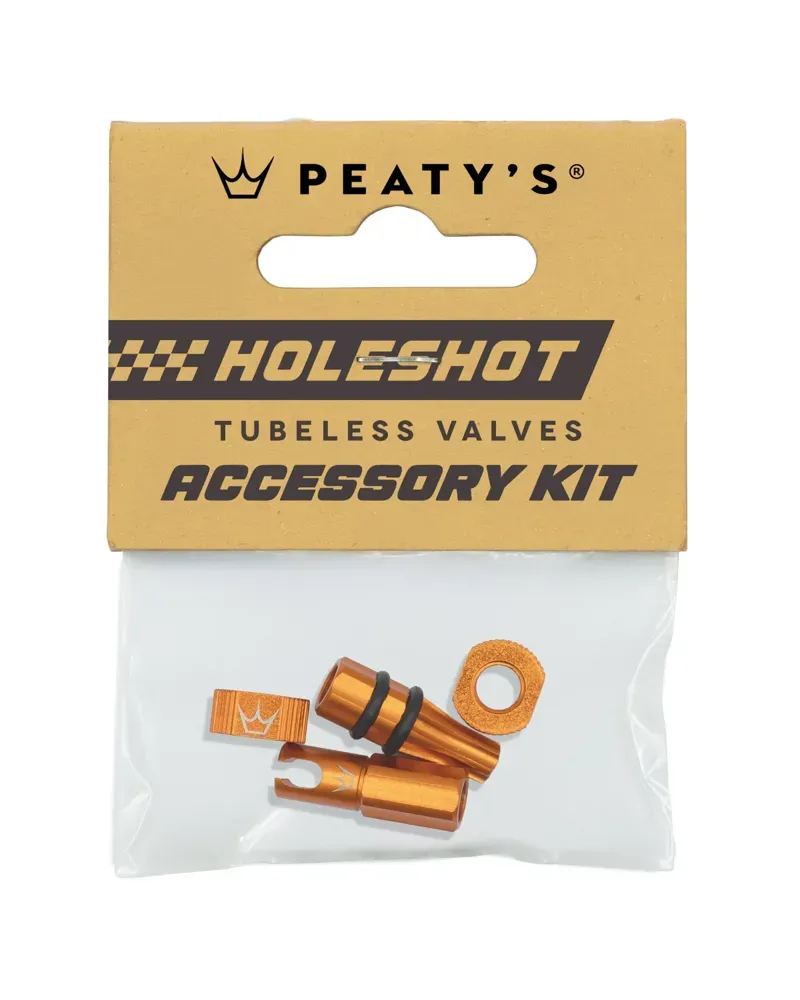 Peaty's Holeshot Fast Flow Tubeless Valves Accessory Kit in Orange