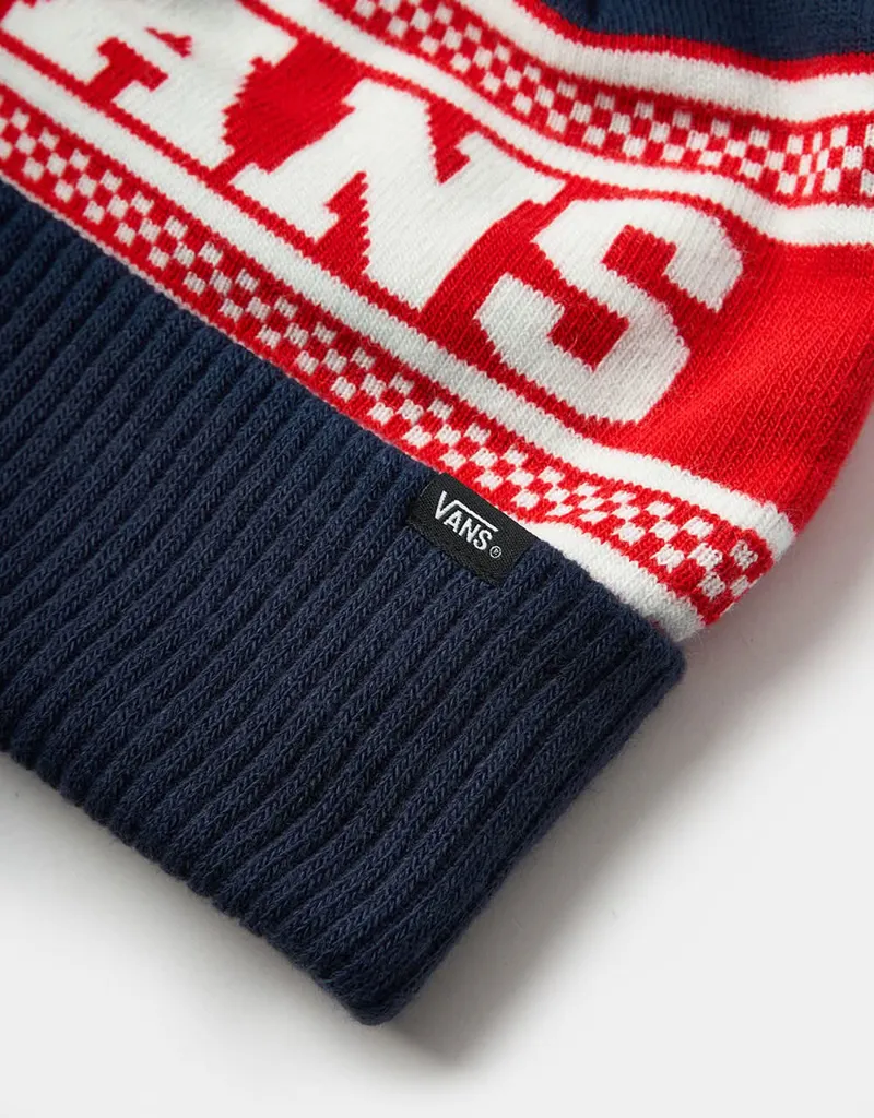 Vans Check Pom Beanie - Dress Blues Classic Winter Knit Hat with Checkerboard Design-1