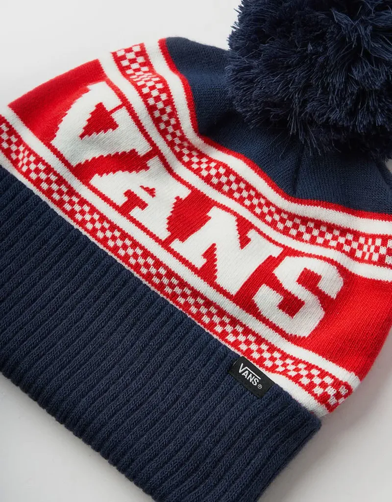 Vans Check Pom Beanie - Dress Blues Classic Winter Knit Hat with Checkerboard Design-2