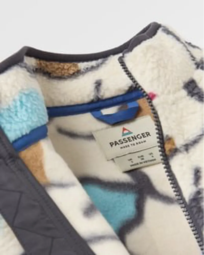 Passenger Fairbanks 2.0 Full Zip Recycled Sherpa Fleece Abstract Trails Off White-2