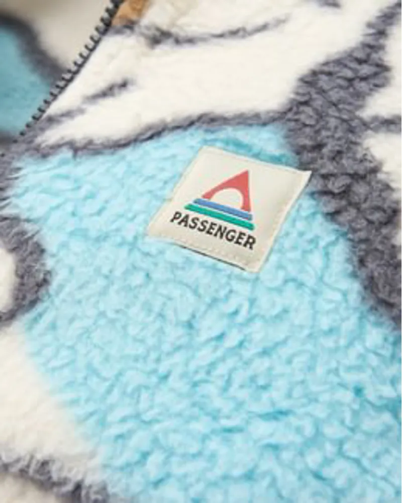 Passenger Fairbanks 2.0 Full Zip Recycled Sherpa Fleece Abstract Trails Off White-3