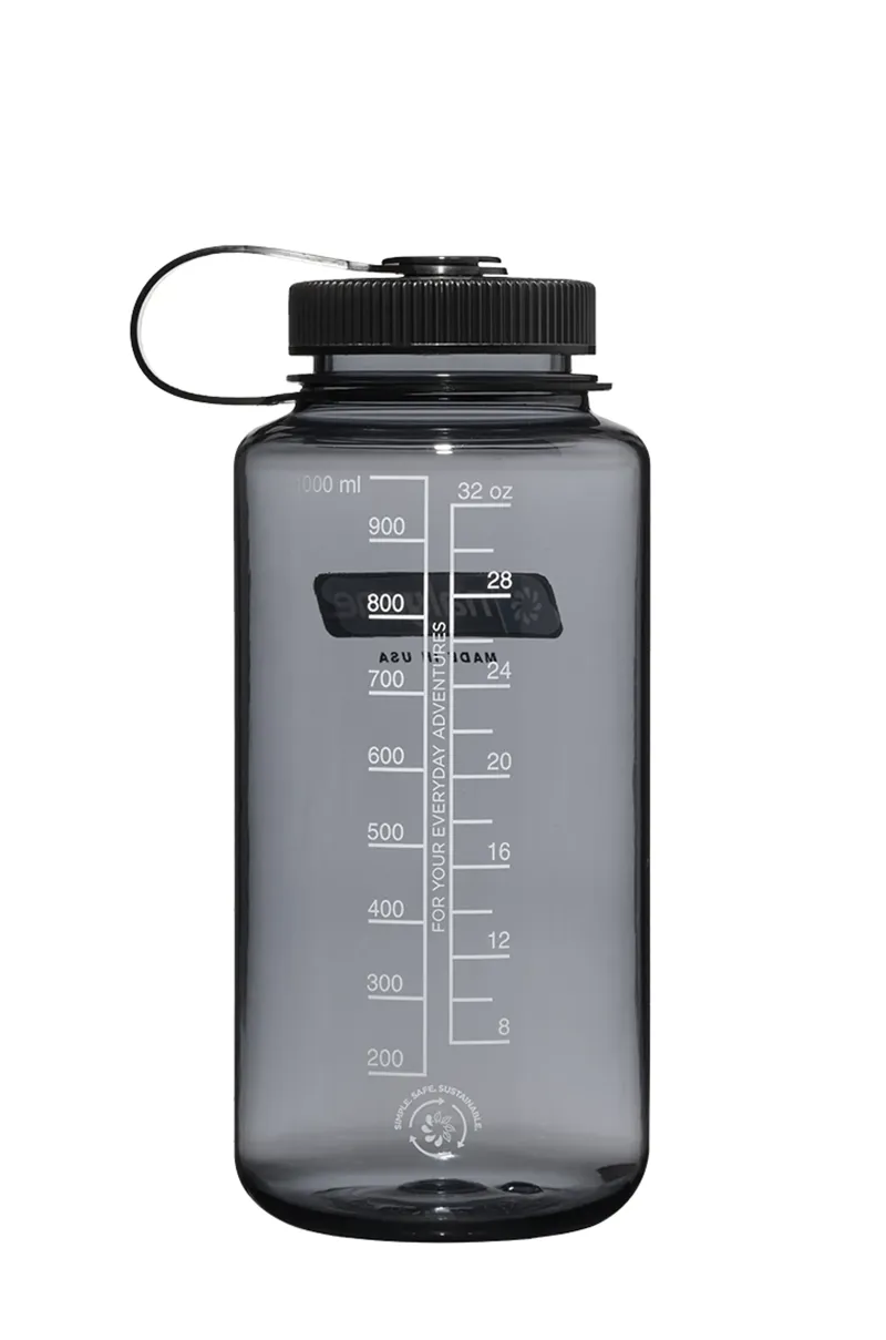 Nalgene Grey Black Cap 1L Wide Mouth Tritan Sustain Water Bottle-1