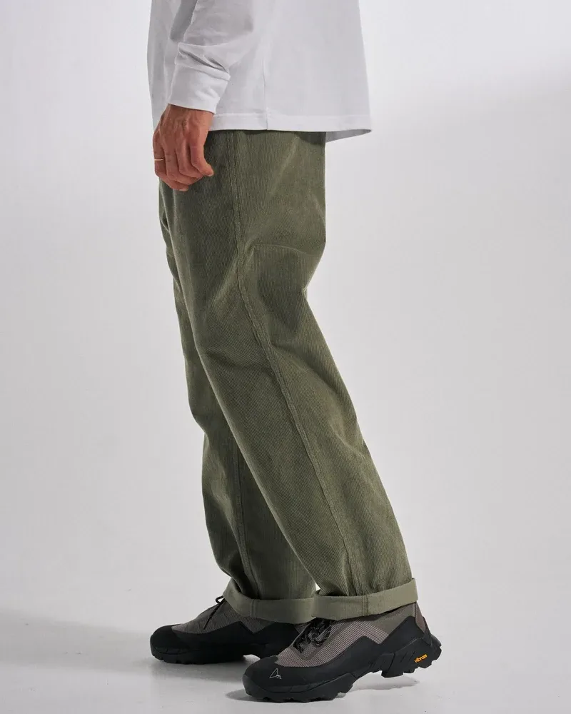 Passenger Drifter Cord Relaxed Fit Trousers - Dusty Olive Men's Corduroy Trousers - Regular Length-1
