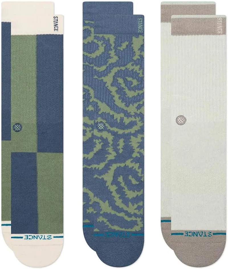 Stance All Terrain Crew 3 Pack Socks - Green and Blue Cushioned Outdoor Crew Socks