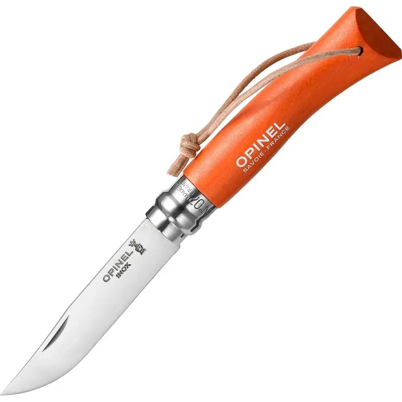 Opinel No. 7 VRI Trekking Knife - Folding Outdoor Knife with Orange Handle for Hiking and Camping