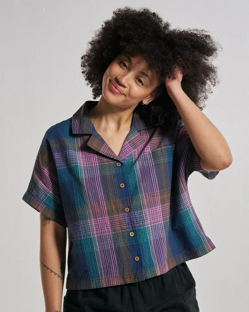 Passenger Arden Organic Cotton Short Sleeve Shirt Rich Navy Check