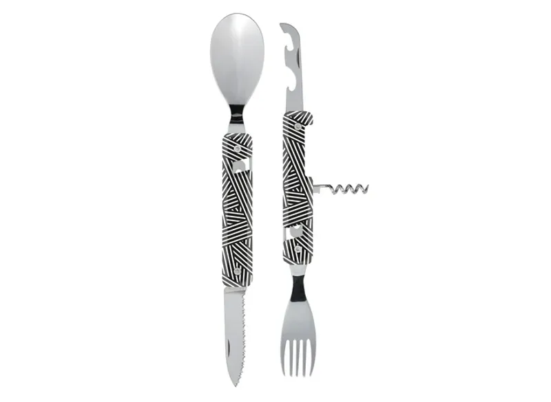 AKINOD Foldable Magnetic Cutlery Set - Diagonal Pattern Handle Travel Utensils