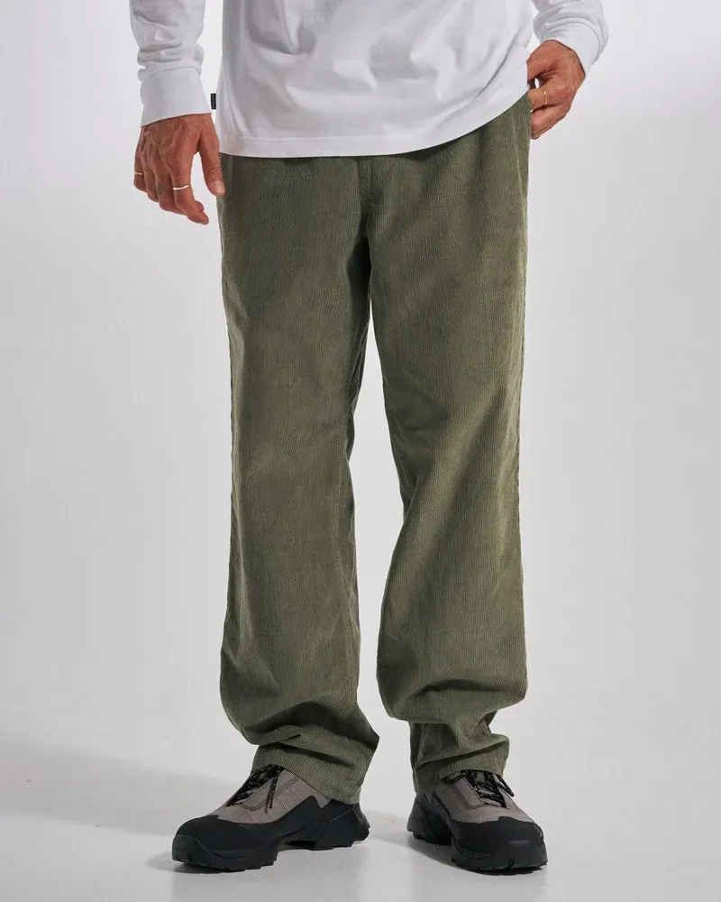 Passenger Drifter Cord Relaxed Fit Trousers - Dusty Olive Men's Corduroy Trousers - Regular Length
