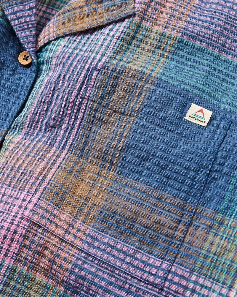 Passenger Arden Organic Cotton Short Sleeve Shirt Rich Navy Check-4