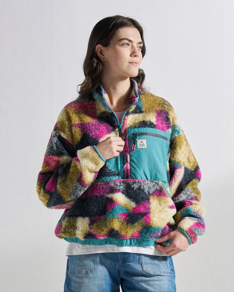 Passenger Women's Ravi Sherpa Fleece - Mosaic Mountain Multi Coloured Cozy Outdoor Pullover