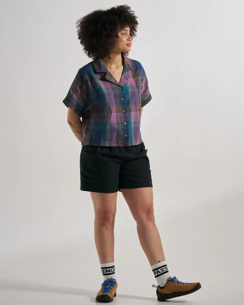 Passenger Arden Organic Cotton Short Sleeve Shirt Rich Navy Check-2