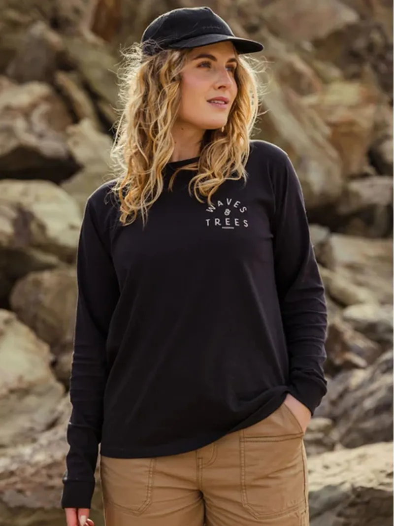 Passenger Penida Waves and  Trees Long Sleeve T-Shirt Black - Women's Graphic Cotton Tee-1