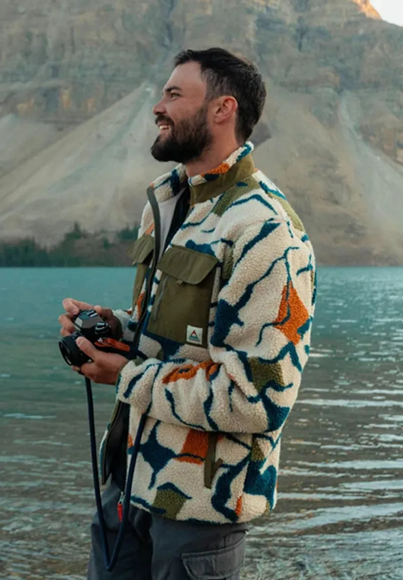 Passenger Men Valiant Fleece Abstract Trails Pebble Grey