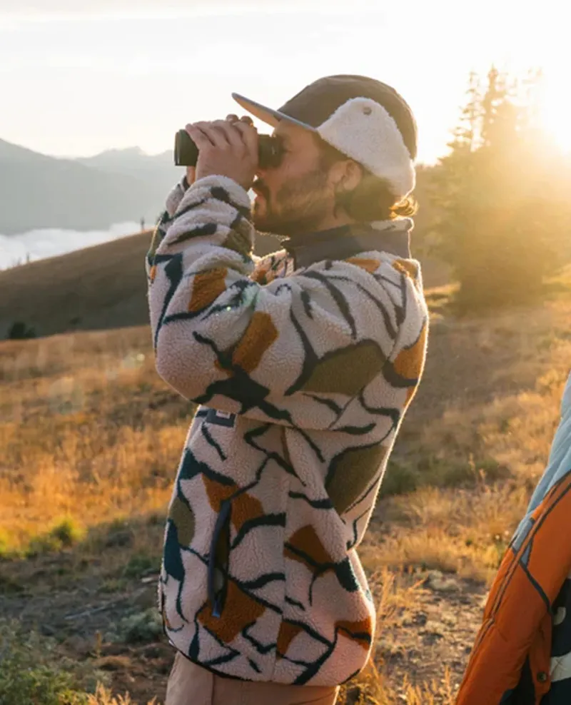 Passenger Men Valiant Fleece Abstract Trails Pebble Grey-1