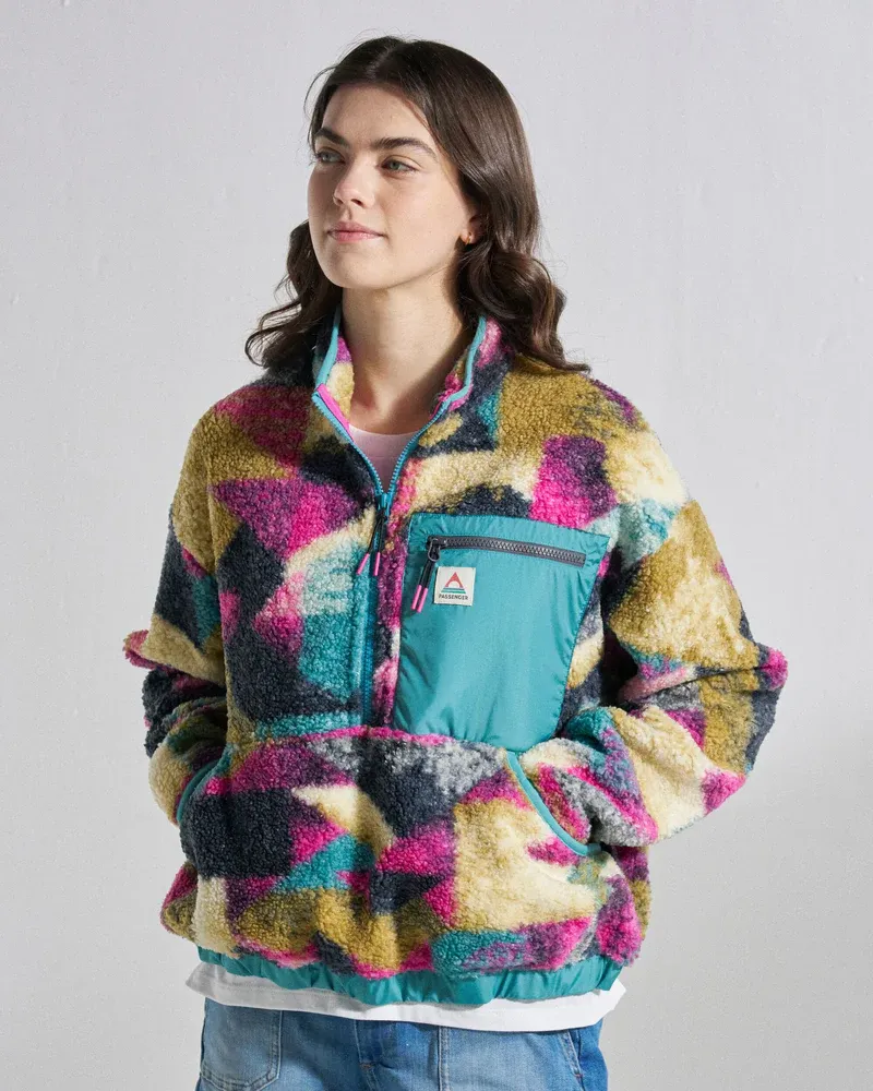 Passenger Women's Ravi Sherpa Fleece - Mosaic Mountain Multi Coloured Cozy Outdoor Pullover-1