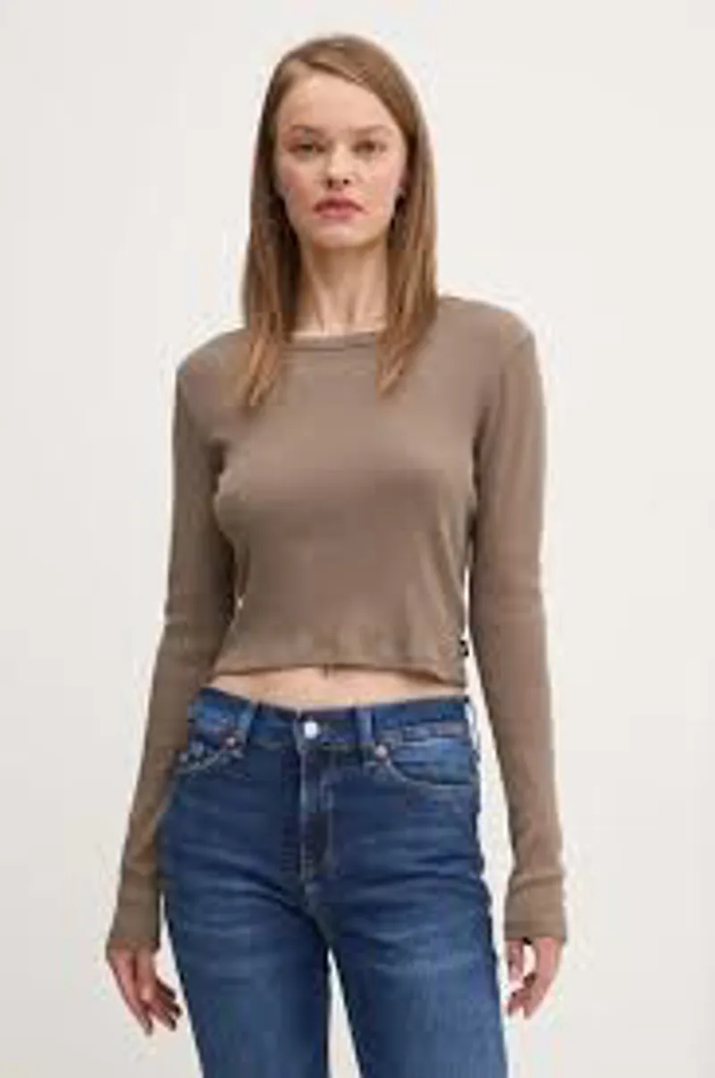 Vans Womens Drew Rib LS Top Stone Classic Long Sleeve Ribbed Tee