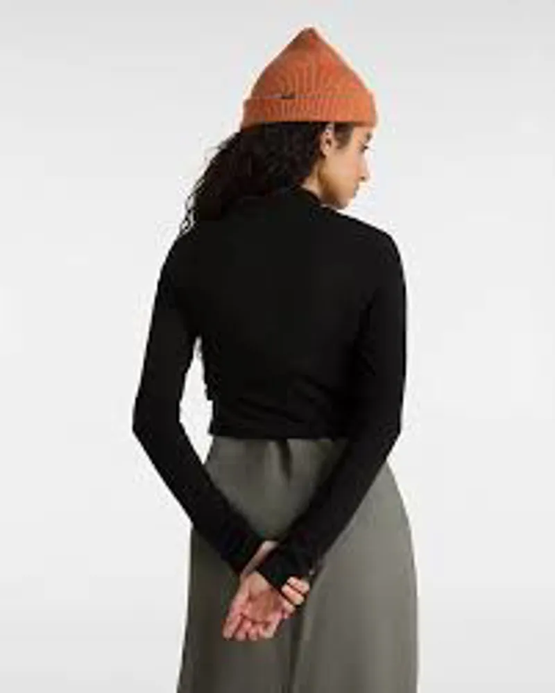 Vans Womens Mini Mock Neck LS Tee - Black Classic Long Sleeve Streetwear Top-1