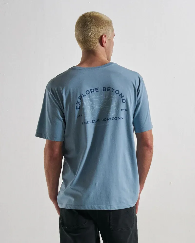 Passenger Horizons T-Shirt Faded Denim Men's Organic Cotton Tee