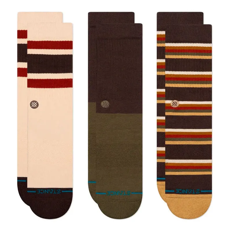 Arcade Mill House 3 Pack Crew Socks - Brown Colourways Cushioned Cotton Blend Everyday Socks
