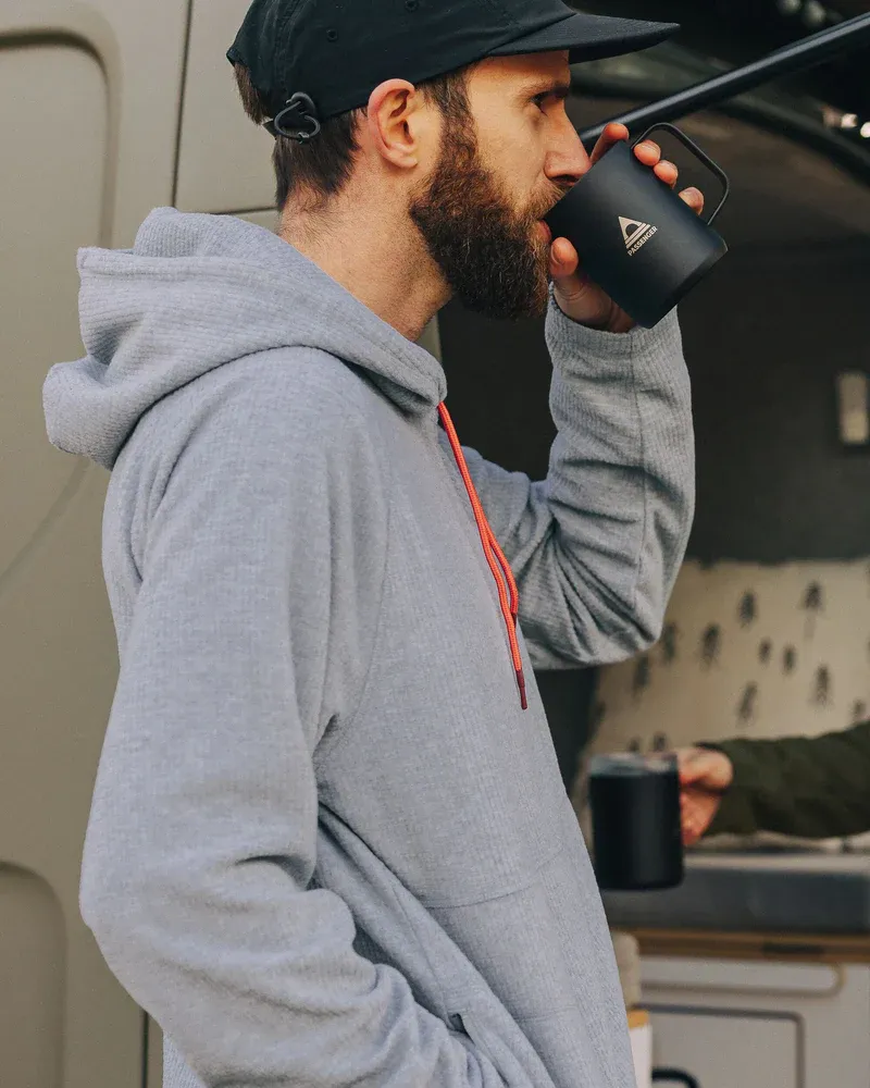 Passenger Point Grid Polar Fleece Hoodie - Grey Marl Men's Outdoor Pullover