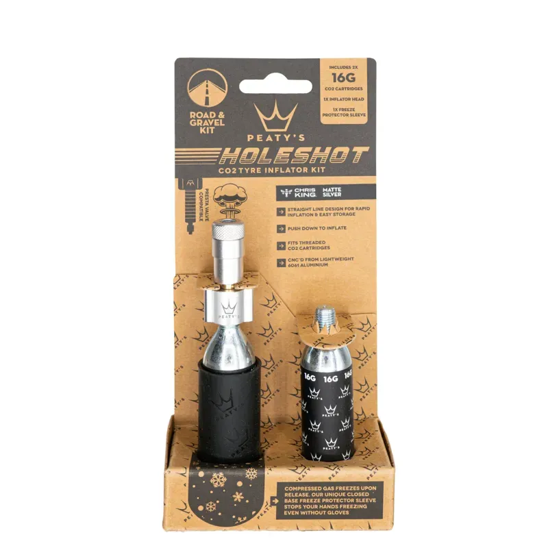 Peaty's Holeshot CO2 Road And Gravel 16g Tyre Inflator in Silver